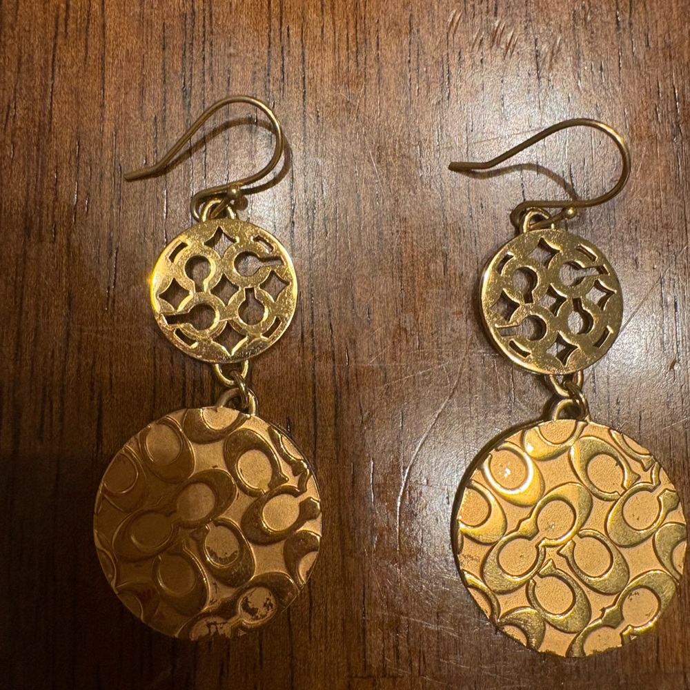 Coach Gold Dangle Logo Earrings